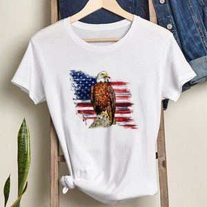 American Bald Eagle Unisex T-Shirt Cotton-colorful-watercolor-USA Flag eagle
